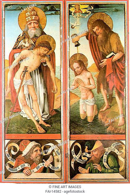 The Schonenfahrer Saint John Altarpiece (left: The Holy Trinity, right: Baptism of Christ). Notke, Bernt (ca 1435-1509). Oil on wood. Medieval art