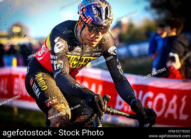 Belgian Wout Van Aert pictured in action during the men's elite race of the World Cup cyclocross cycling event in Dublin, Ireland