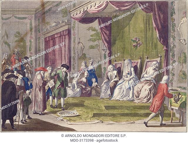 Jewish Religious Ceremony: The Marriage, by unknown artist, watercoloured engraving