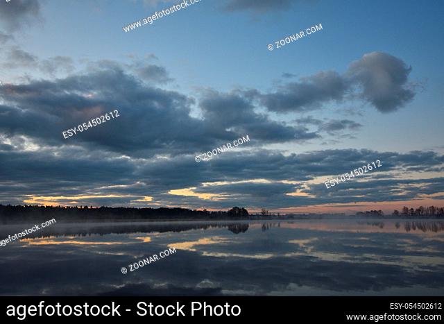 Sunrise on a morning on the latzig lake in Vorpommern-Greifswald, Sonnenaufgang am Latzigsee bei Borken