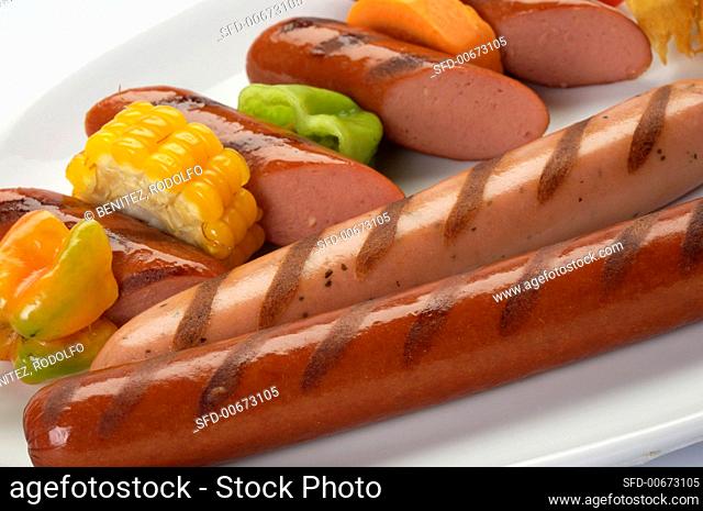 Grilled Hot Dogs with Vegetable and Hot Dog Skewer