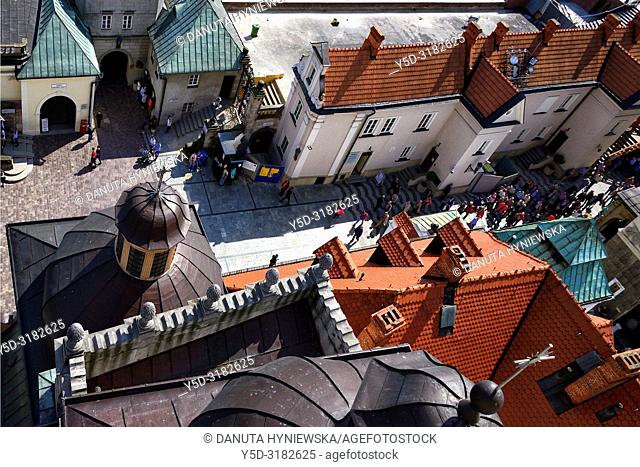 Jagiellonian Gate (also called Walowa Gate) and courtyard seen from the tower of Basilica of Jasna Gora - most famous Polish pilgrimage site