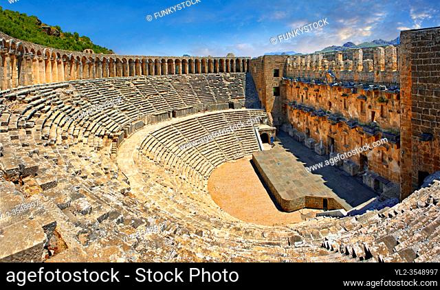 The Roman Theatre of Aspendos, Turkey. Built in 155 AD during the rule of Marcus Aurelius, Aspendos Theatre is the best preserved ancient theatre in Asia Minor