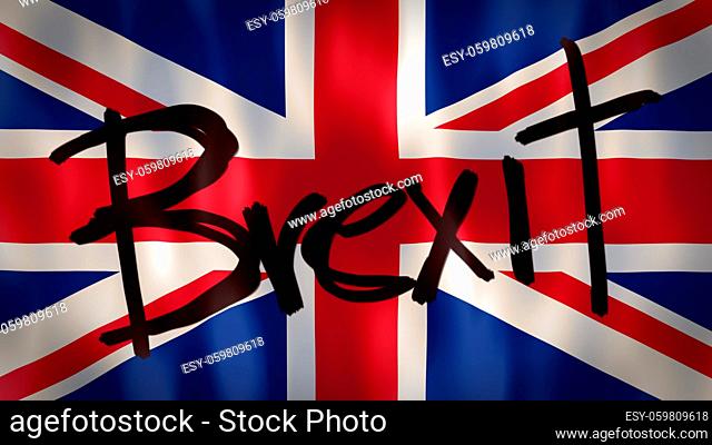 English flag with the word Brexit, ideal footage to represent the concept of abandonment of the European Union, UK