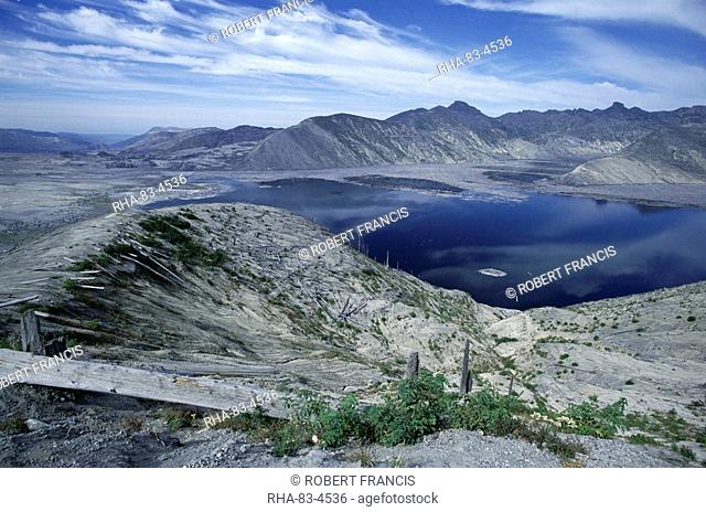 Spirit Lake in the landscape north of Mount St. Helens devastated by the 1980 eruption, Mount St. Helens National Volcanic Monument, Washington State