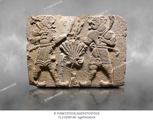 Aslantepe Hittite relief sculpted orthostat stone panel of Lion Men. Limestone, 1399-1301 BC. Anatolian Civilizations Museum, Ankara, Turkey.