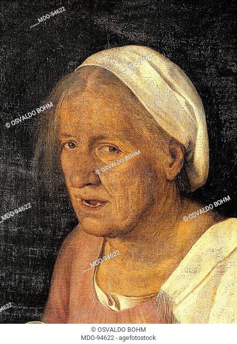 The Old Woman (With Time), by Giorgio da Castelfranco known as Giorgione, 1508 - 1510 about, 16th Century, tempera and walnut oil on hempen cloth transferred...