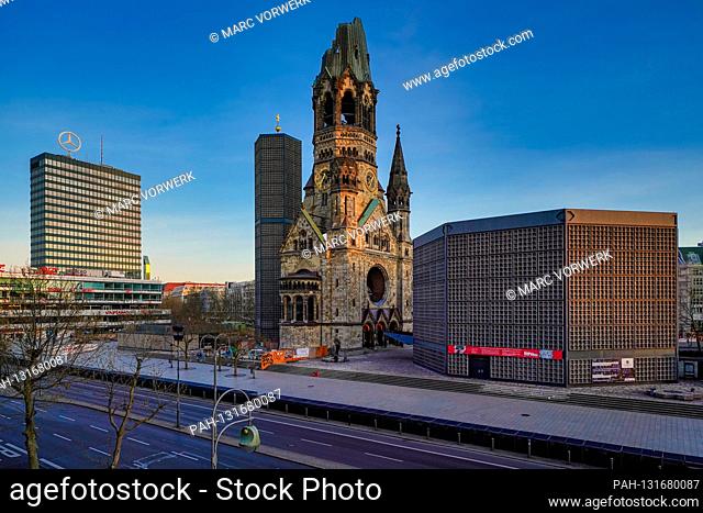 April 11, 2020, Berlin, The Kaiser Wilhelm Memorial Church on Breitscheidplatz / Kurfurstendamm in Berlin Charlottenburg