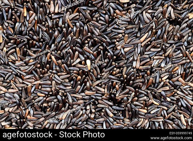 food background - many whole-grain niger seeds (Guizotia Abyssinica) close up