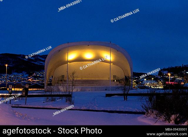 Norway, Narvik, winter, snowy hall in the evening light