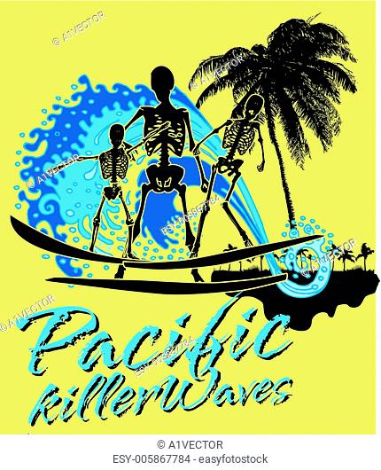 pacific ocean skeleton surfer vector art