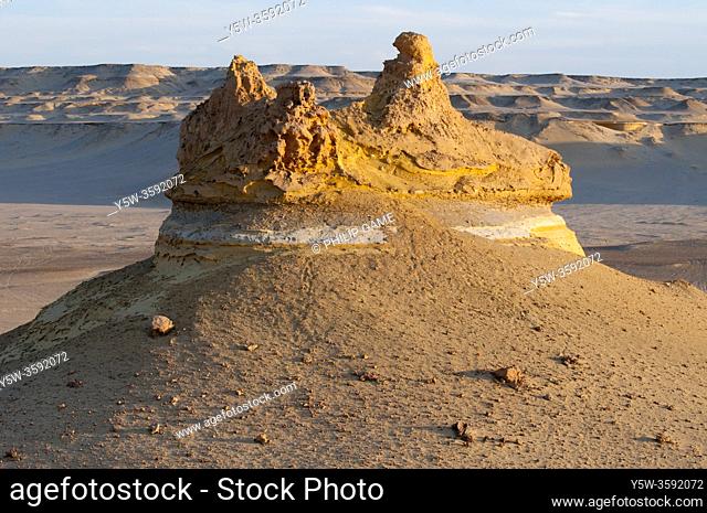 Desert landforms formed by wind erosion at Wadi El Hitan, Valley of the Fossils, Egypt