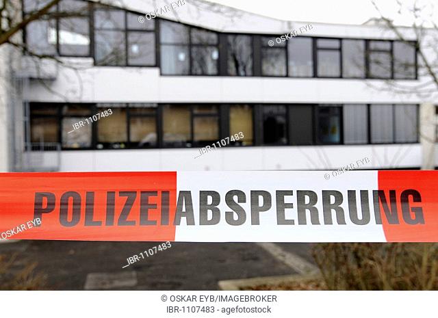 Rampage at Albertville Realschule school, the day after, police cordon, Winnenden, Baden-Wuerttemberg, Germany, Europe