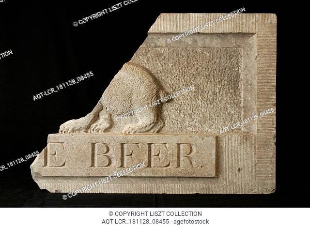 Fragment of bluestone facing brick (D)E BEER, facing brick fragment sculpture sculpture building piece hard stone stone, sculpted Rectangular with frame in high...