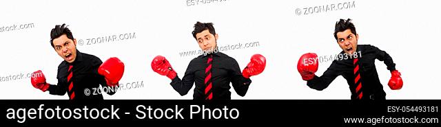 The man businessman with red boxing gloves