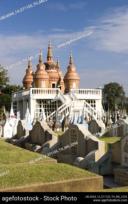 Unusual tomb stones grave markers Chinese Cemetery Kanchanaburi Thailand