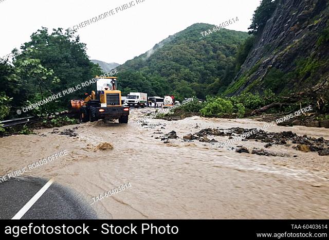 RUSSIA, KRASNODAR REGION - JULY 12, 2023: A view of a section of the Russian route A147 Dzhubga-Sochi in the Tuapse District