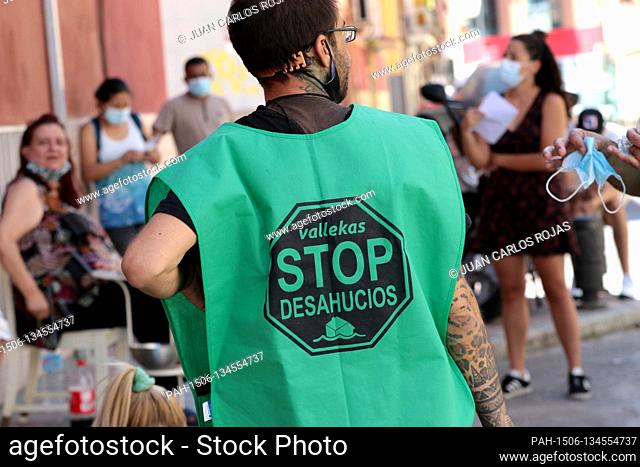 Madrid, Spain; 04/08/2020.- Maria del Pilar, along with members of the Platform for People Affected by the Mortgage (PAH)