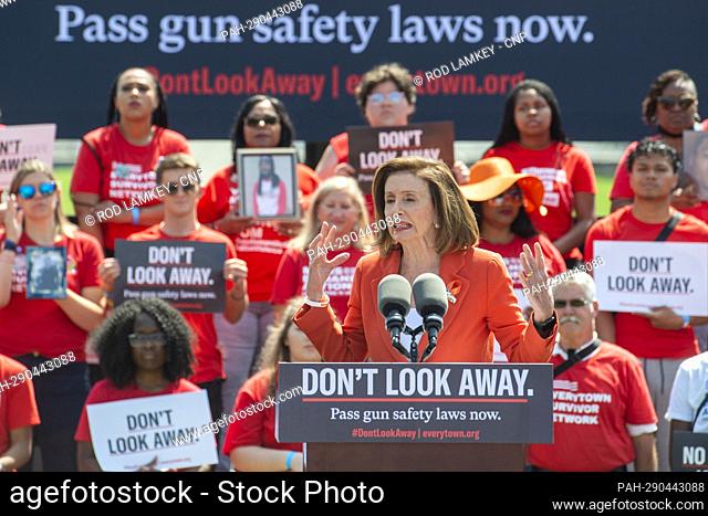Speaker of the United States House of Representatives Nancy Pelosi (Democrat of California) during a protest by Everytown for Gun Safety and its grassroots...