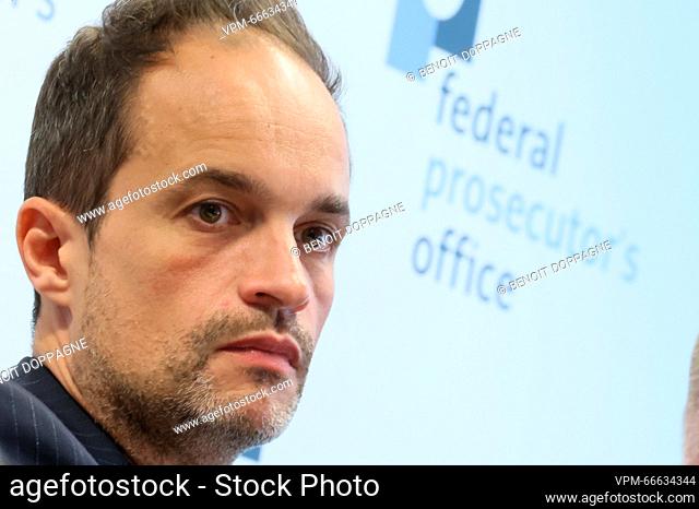 Federal magistrate Antoon Schotsaert pictured during a press conference, in Brussels, regarding a large-scale European operation which took place across several...