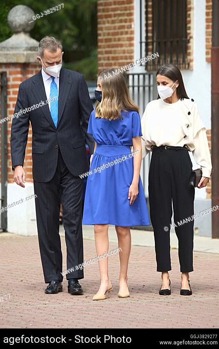 King Felipe VI of Spain, Queen Letizia of Spain, Crown Princess Leonor attends for The Confirmation of Princess Leonor at Asuncion de Nuestra Senora Church on...