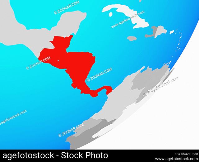 Central America on blue political globe. 3D illustration