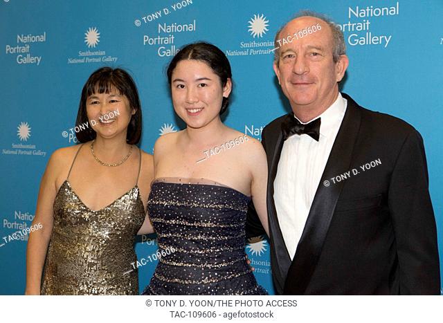 Architect Maya Lin with her daugther and husband (India Wolf and Daniel Wolf) on the red carpet at the Smithsonian’s National Portrait Gallery Inaugural...