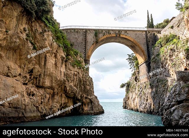 Scenic arch bridge at the Fjord of Fury, Amalfi Coast of Southern Italy