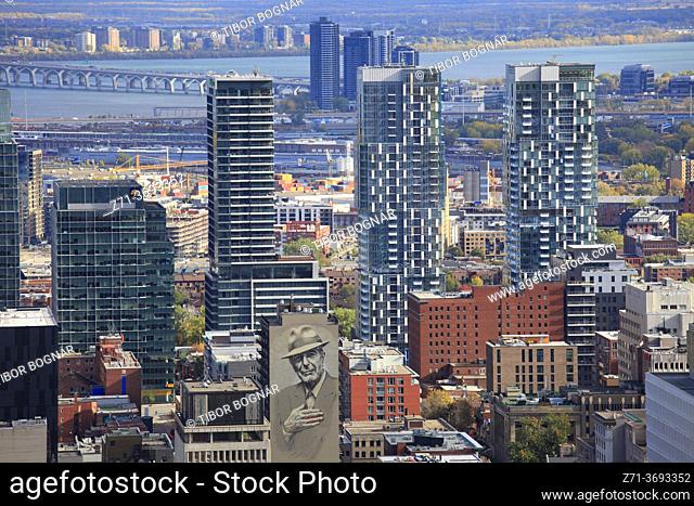 Canada, Quebec, Montreal, skyline, apartment buildings, condominiums, Leonard Cohen image,