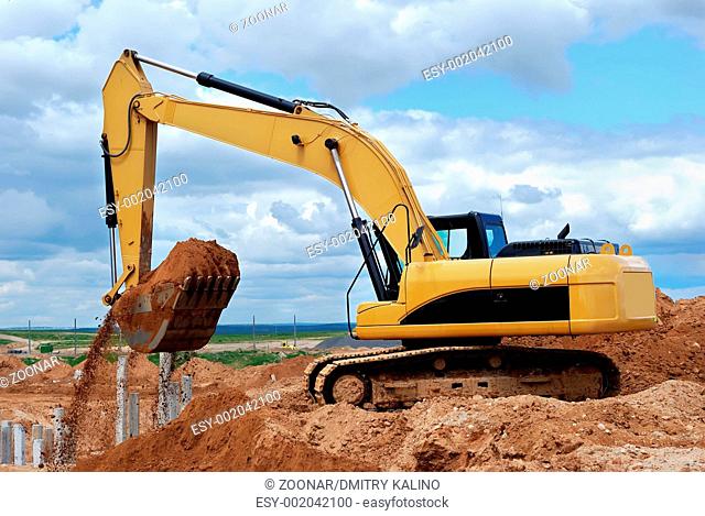 Excavator loader at construction site