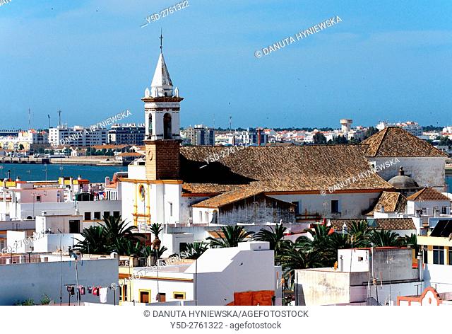 Panoramic view of Ayamonte with Guadiana river being Portuguese-Spanish border, Portuguese town - Vila Real del Santo Antonio in background