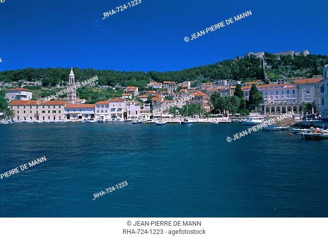 Town of Hvar from the sea, Hvar Island, Dalmatia, Dalmatian coast, Adriatic, Croatia, Europe