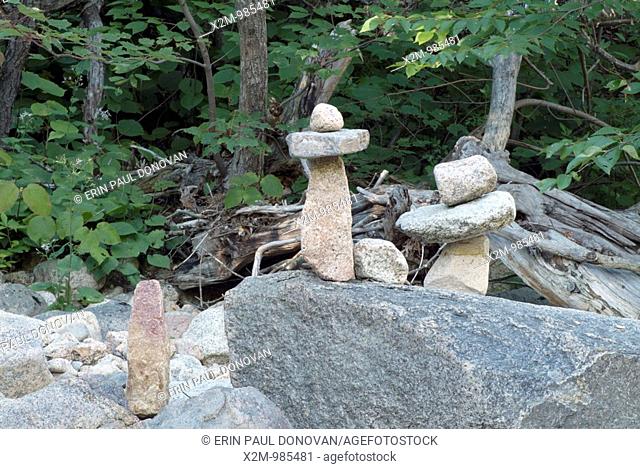 Rock cairn along the Swift River  Located near the kancamagus Highway route 112 in the White Mountains, New Hampshire, USA