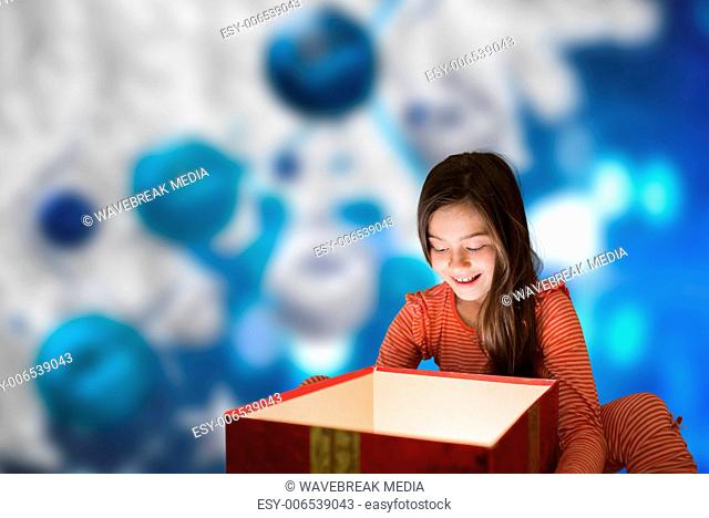 Composite image of little girl getting gift