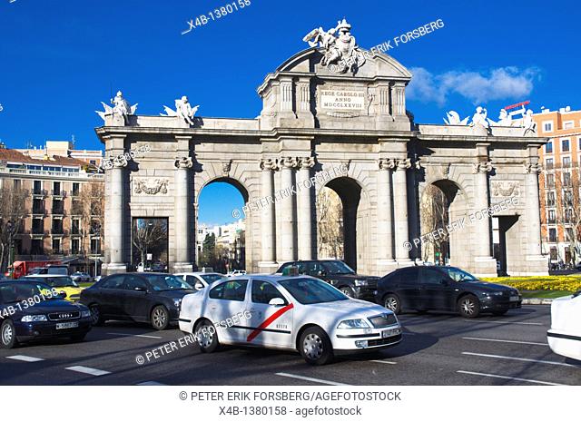 Traffic at Plaza de la Independencia square roundabout central Madrid Spain Europe
