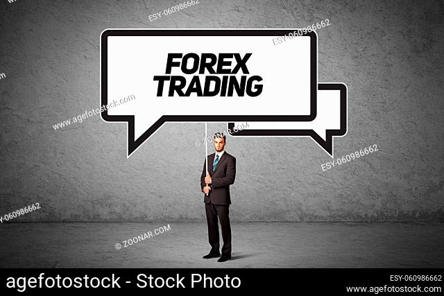 Young business person in casual holding road sign with FOREX TRADING inscription, new business idea concept