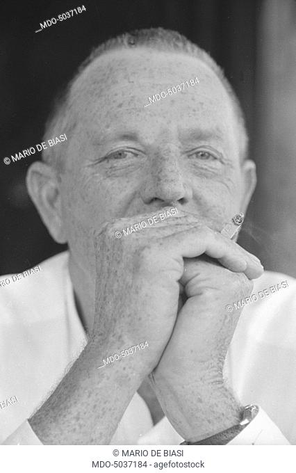 American writer Erskine Caldwell with a cigarette in his fingers during the 19th Venice International Film Festival. Venice, August 1958