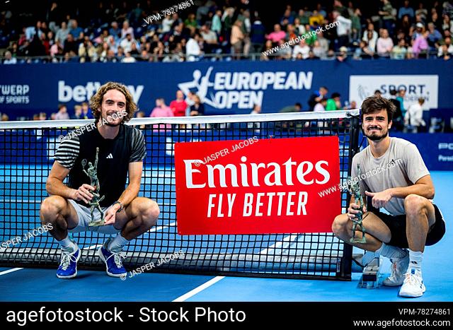 Greek Stefanos Tsitsipas and Greek Petros Tsitsipas celebrate with the trophee after the doubles final match between the brothers Tsitsipas and Urugayan-Czech...
