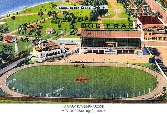 Aerial view of Miami Beach Kennel Club, Miami, Florida, USA, showing the dog track