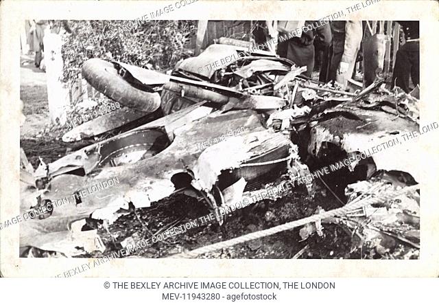 The wreck of a Messerschmidt 109 which crashed in the front garden of a cottage in Wickham Street, Welling in October 1940