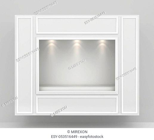 Showcase gallery with light bulbs. 3d rendering