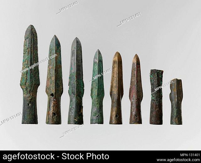 Spear Heads. Period: Zhou dynasty (1046-256 B.C.); Culture: China; Medium: Bronze; Dimensions: a: L. 1.7 in. (4.3 cm); Classification: Metalwork
