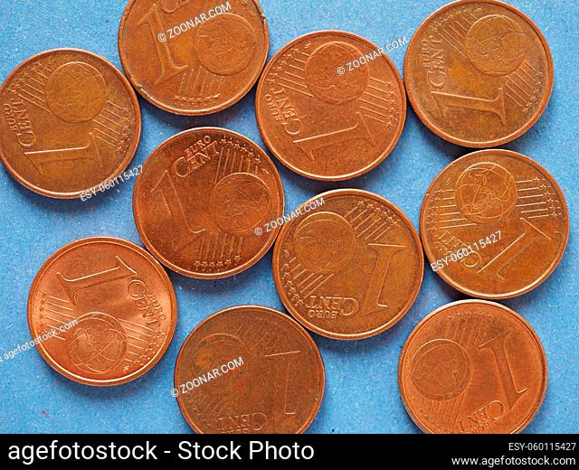 1 cent coins money (EUR), currency of European Union useful as a background