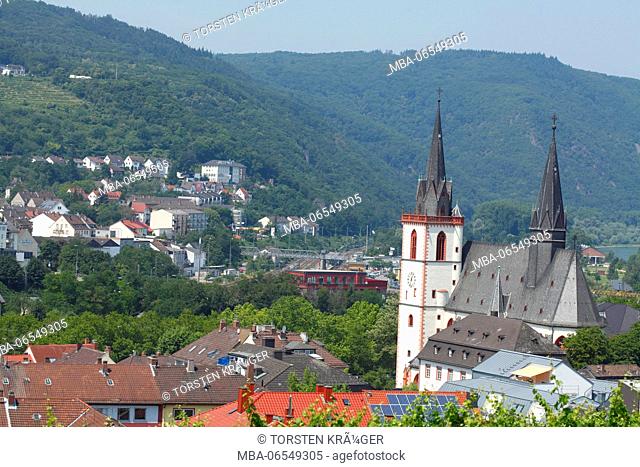 Bingen and Catholic parish church St. Martin, Bingen, Unesco world heritage Upper Middle Rhine Valley, Rhineland-Palatinate, Germany, Europe