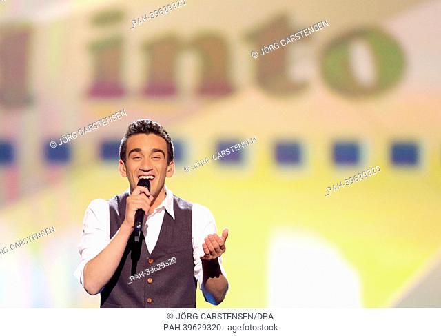 Singer Gianluca Bezzina representing Malta performing during the Grand Final of the Eurovision Song Contest 2013 in Malmo, Sweden, 18 May 2013