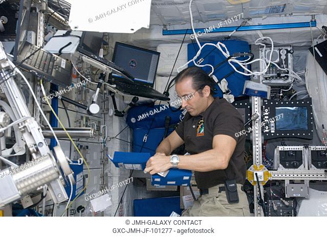 NASA astronaut Joe Acaba, Expedition 32 flight engineer, works in the Columbus laboratory of the International Space Station
