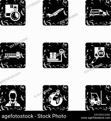 Warehouse icons set. Grunge illustration of 9 warehouse vector icons for web