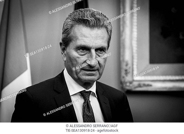 Roberto Fico, president of the Italian Chamber of Deputies meets Günther Oettinger, European Commissioner for the budget and human resources, Rome 13 sept 2018