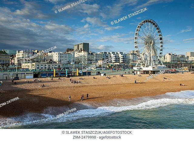 Summer on Brighton seafront, East Sussex, England, United Kingdom. Seen from the Brighton Pier