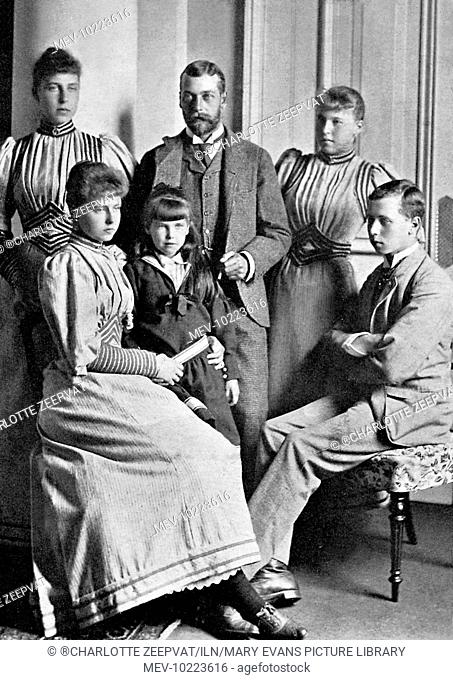 Prince George of Wales (1865-1936), later King George V (pictured centre) with his cousins, the children of Prince Alfred, Duke of Edinburgh and Saxe-Coburg
